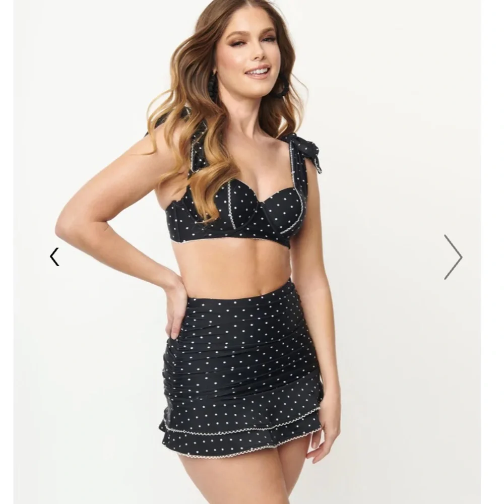 Unique Vintage Black & White‎ Pin Print Alice Swim Skirt Bikini Bottom Only